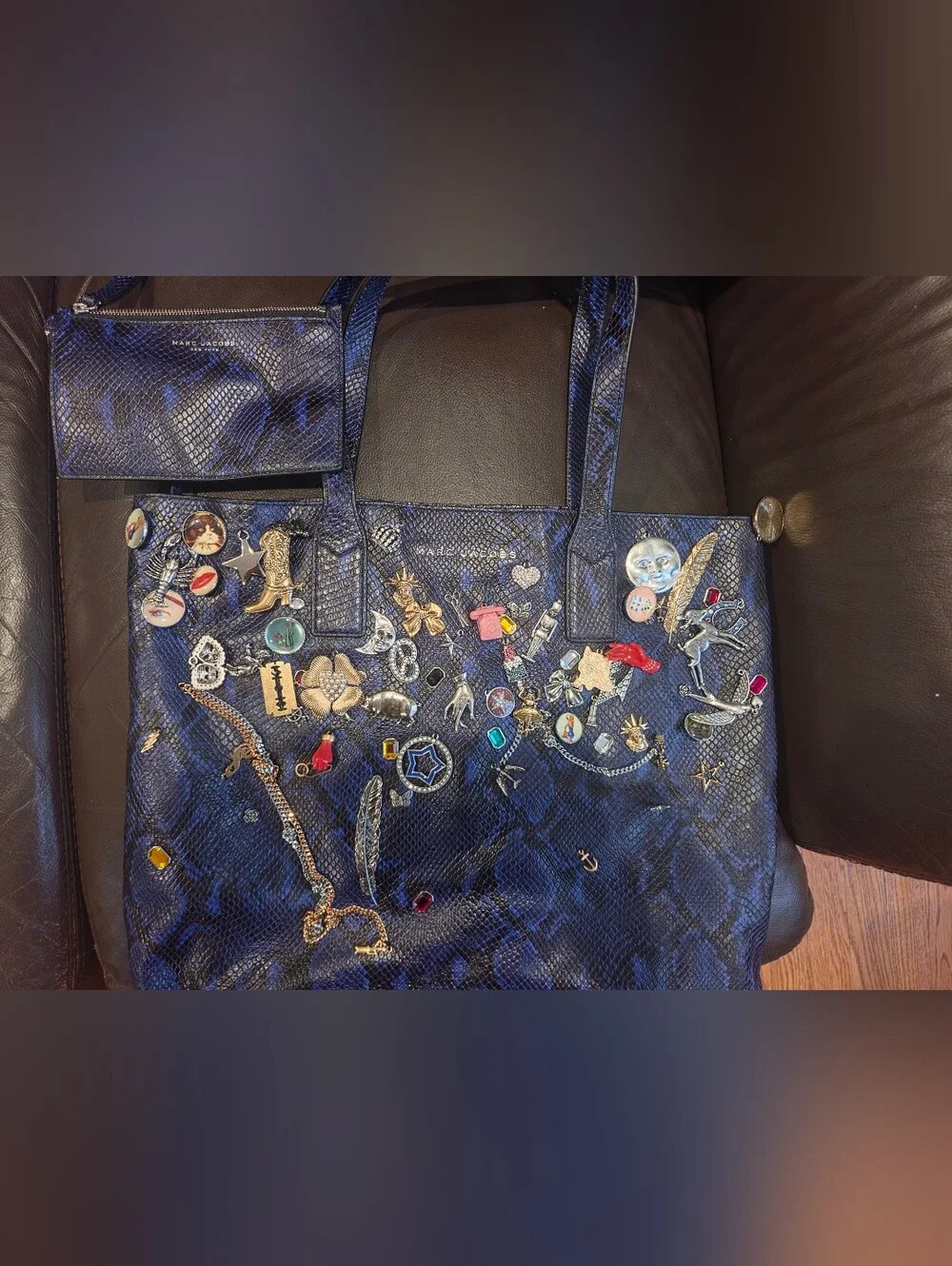 Marc Jacobs Navy Blue Embellished Tote with Mixed Charms